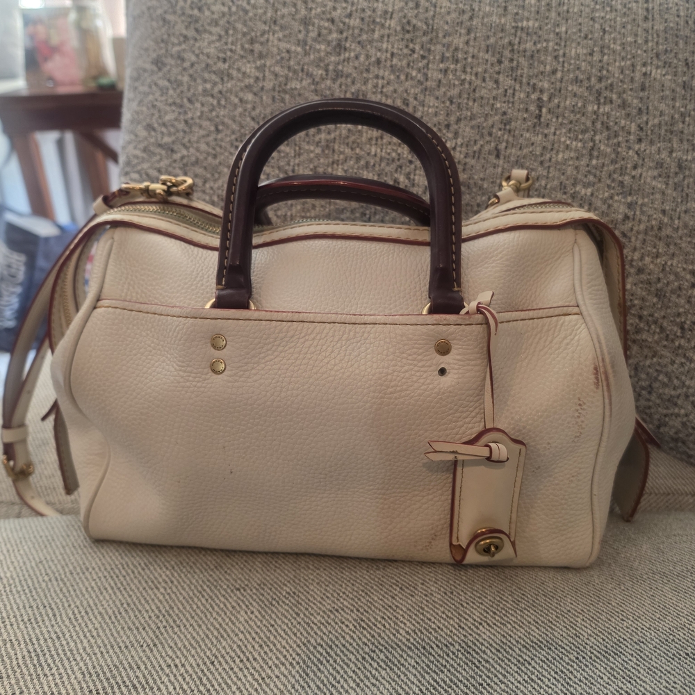 Coach 1941 Cream Leather Satchel Handbag And Crossbody with Dark Brown Handles